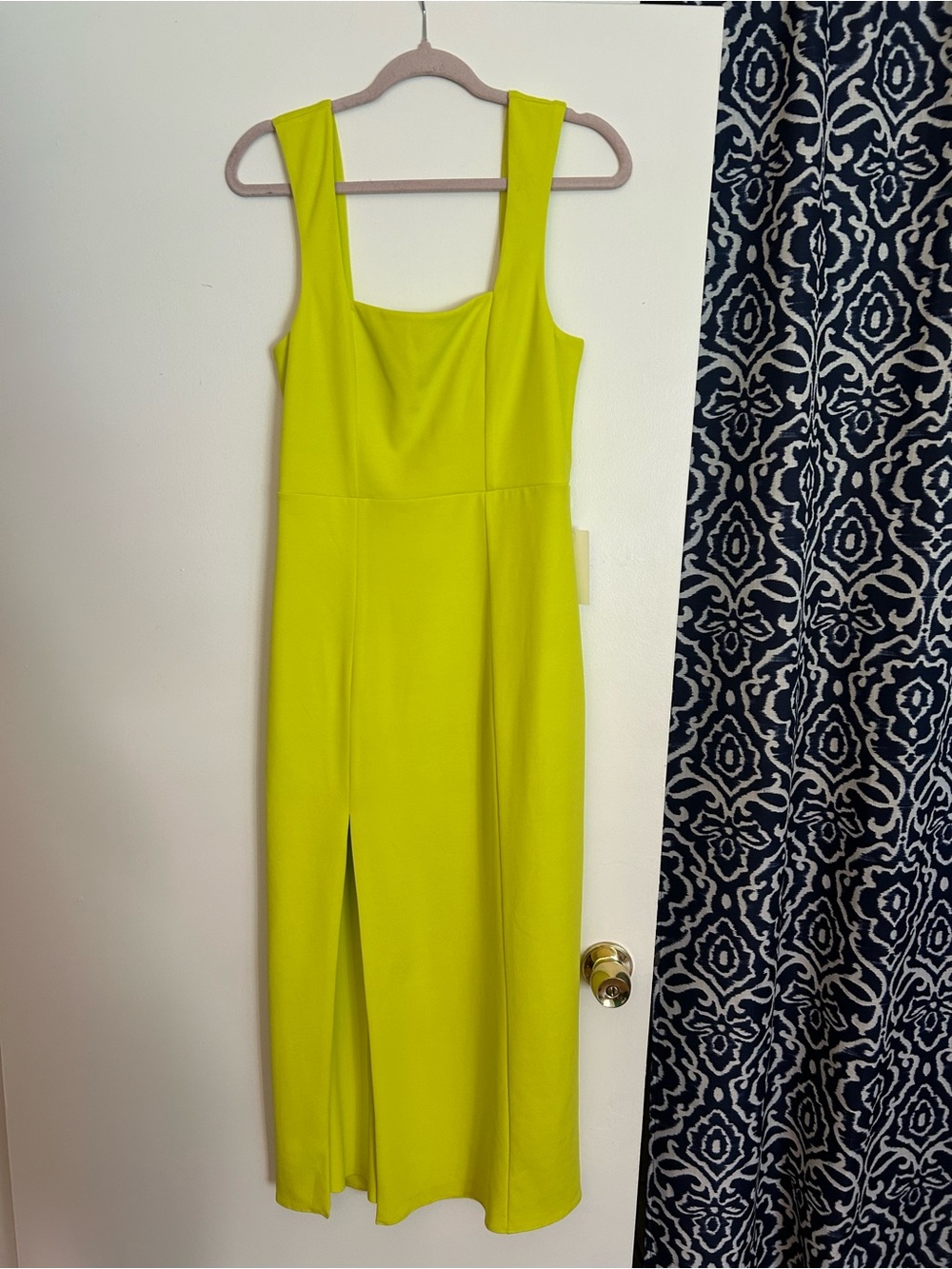 Show Me Your MuMu Neon Chartreuse Yellow Green Square Neck Midi Dress
